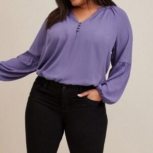 Torrid Office Feminine Purple Peasant Georgette Long Sleeve Blouse Top size 0